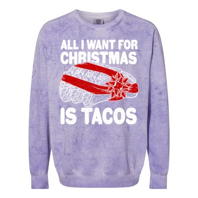 All I Want For Christmas Is Tacos Funny Colorblast Crewneck Sweatshirt