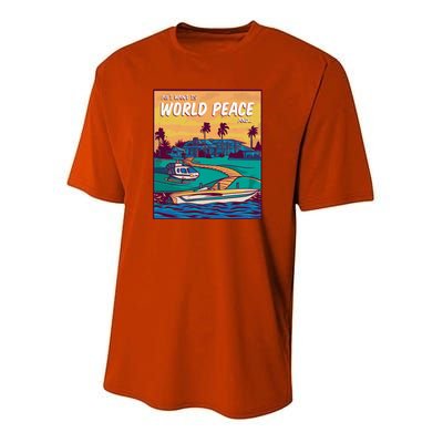 All I Want Is World Peace And Money Youth Performance Sprint T-Shirt