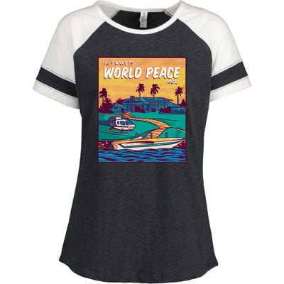 All I Want Is World Peace And Money Enza Ladies Jersey Colorblock Tee