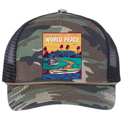 All I Want Is World Peace And Money Retro Rope Trucker Hat Cap