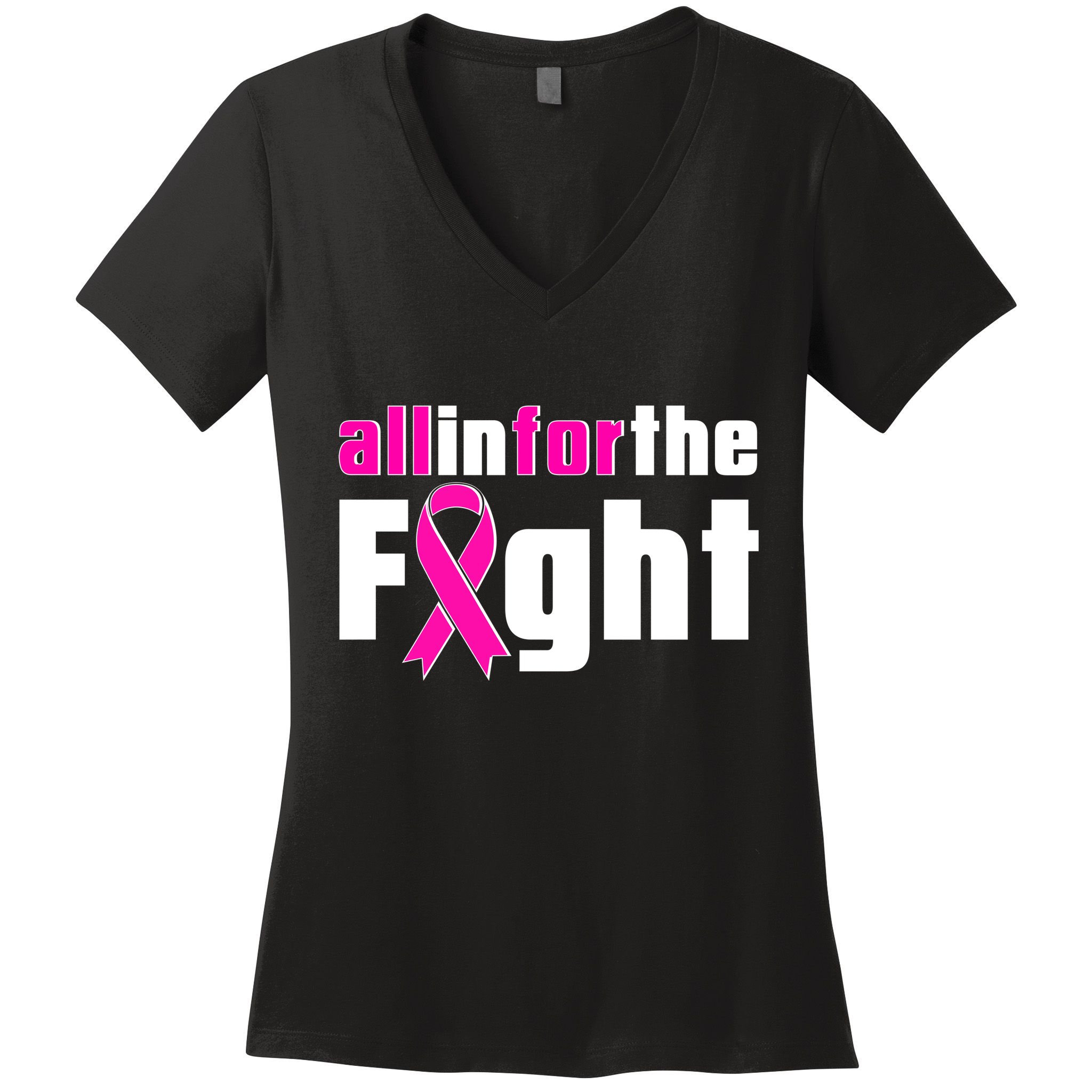 All In For The Fight Breast Cancer Awareness Women's V-Neck T-Shirt