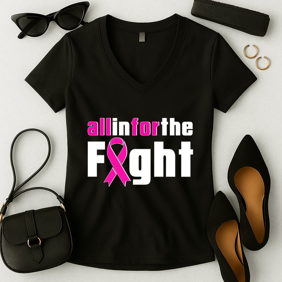 All In For The Fight Breast Cancer Awareness Women's V-Neck T-Shirt