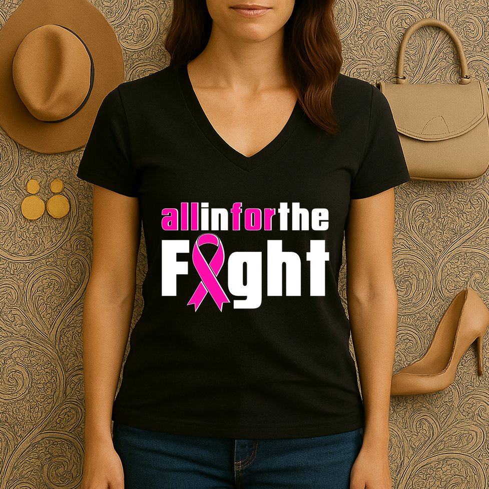 All In For The Fight Breast Cancer Awareness Women's V-Neck T-Shirt