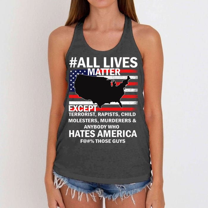 All Lives Matter Except Women's Knotted Racerback Tank