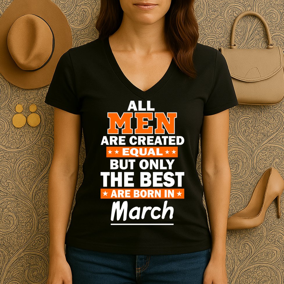 All Men Are Created Equal The Best Are Born In March Women's V-Neck T-Shirt