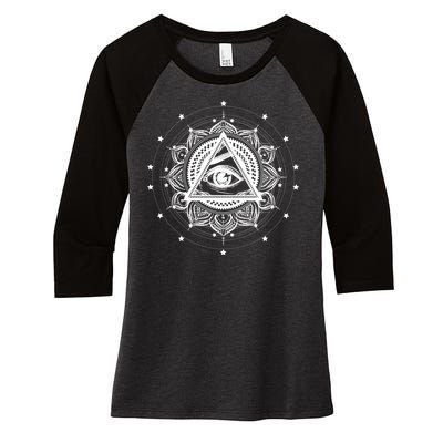 All Seeing Eye Hypnosis Psychic Women's Tri-Blend 3/4-Sleeve Raglan Shirt