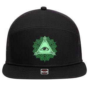 All Seeing Pyramid Eye 7 Panel Mesh Trucker Snapback Hat