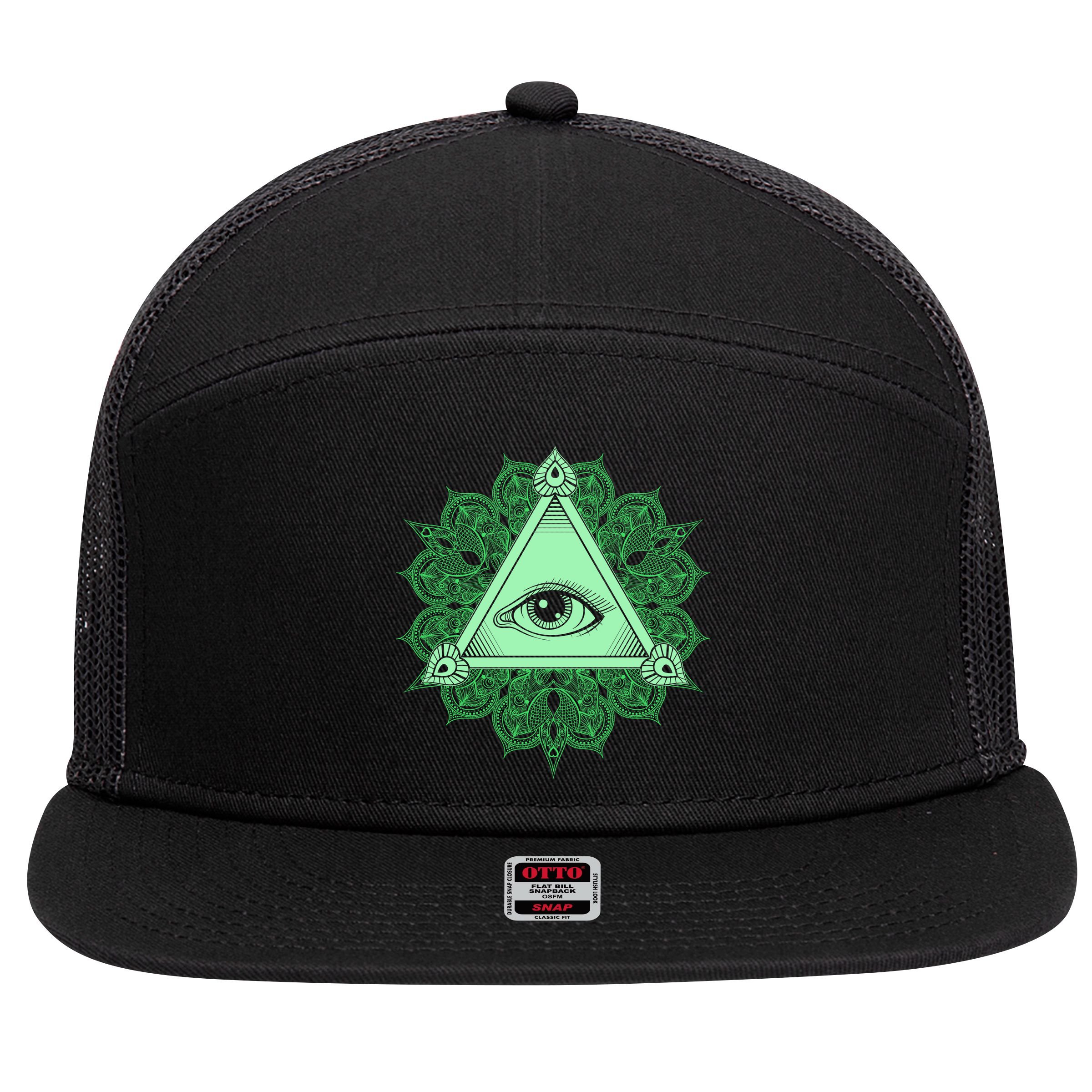 All Seeing Pyramid Eye 7 Panel Mesh Trucker Snapback Hat