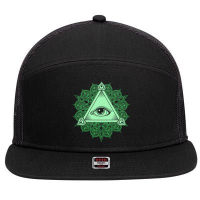 All Seeing Pyramid Eye 7 Panel Mesh Trucker Snapback Hat