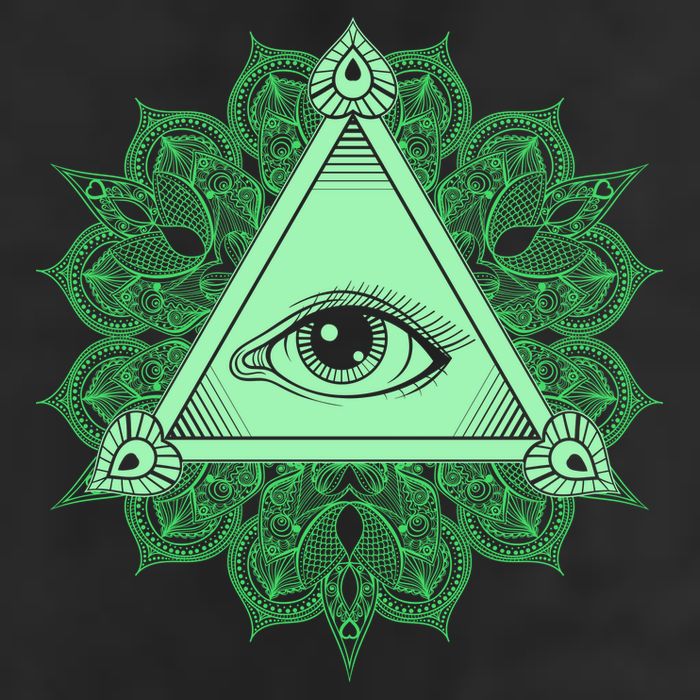 All Seeing Pyramid Eye 7 Panel Mesh Trucker Snapback Hat