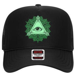 All Seeing Pyramid Eye High Crown Mesh Back Trucker Hat