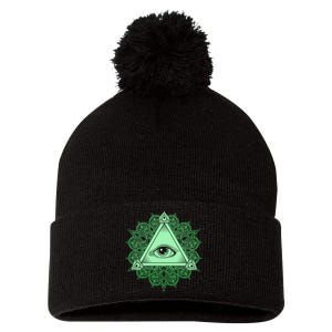 All Seeing Pyramid Eye Pom Pom 12in Knit Beanie