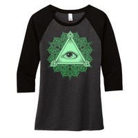 All Seeing Pyramid Eye Women's Tri-Blend 3/4-Sleeve Raglan Shirt