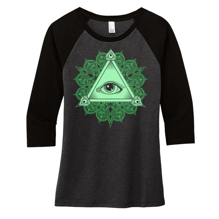 All Seeing Pyramid Eye Women's Tri-Blend 3/4-Sleeve Raglan Shirt