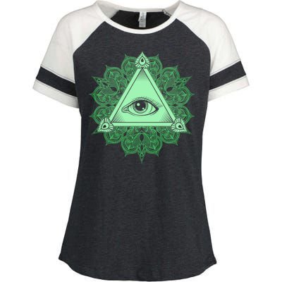 All Seeing Pyramid Eye Enza Ladies Jersey Colorblock Tee