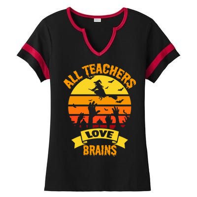 All Teachers Love Brains Ladies Halftime Notch Neck Tee