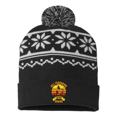 All Teachers Love Brains USA-Made Snowflake Beanie