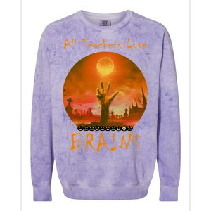 All Teachers Love Brains Zombie Colorblast Crewneck Sweatshirt