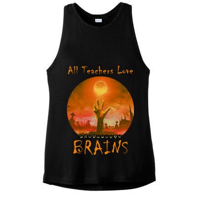 All Teachers Love Brains Zombie Ladies PosiCharge Tri-Blend Wicking Tank