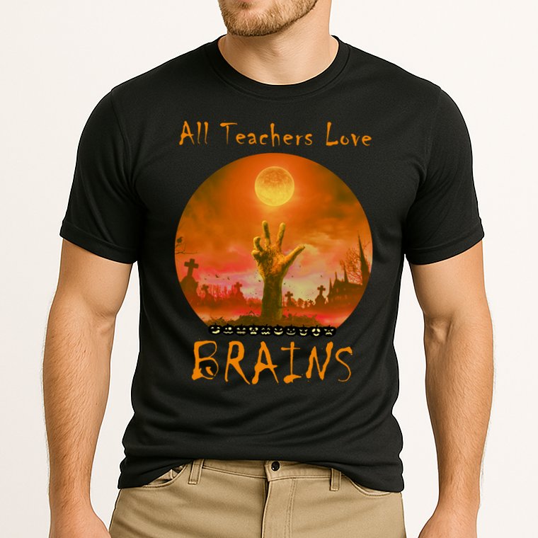 All Teachers Love Brains Zombie Cooling Performance Crew T-Shirt