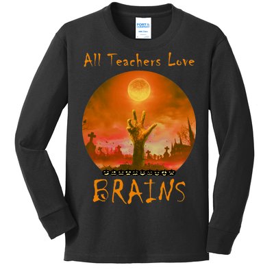 All Teachers Love Brains Zombie Kids Long Sleeve Shirt