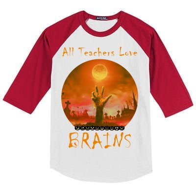 All Teachers Love Brains Zombie Kids Colorblock Raglan Jersey