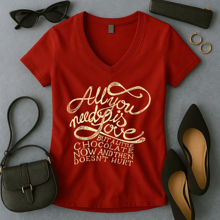 All You Need is Love but a Little Chocolate Doesn't Hurt Valentine's Day Women's V-Neck T-Shirt
