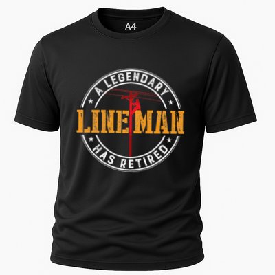 A Legendary Lineman Has Retired Funny Retirement Lineman Cooling Performance Crew T-Shirt