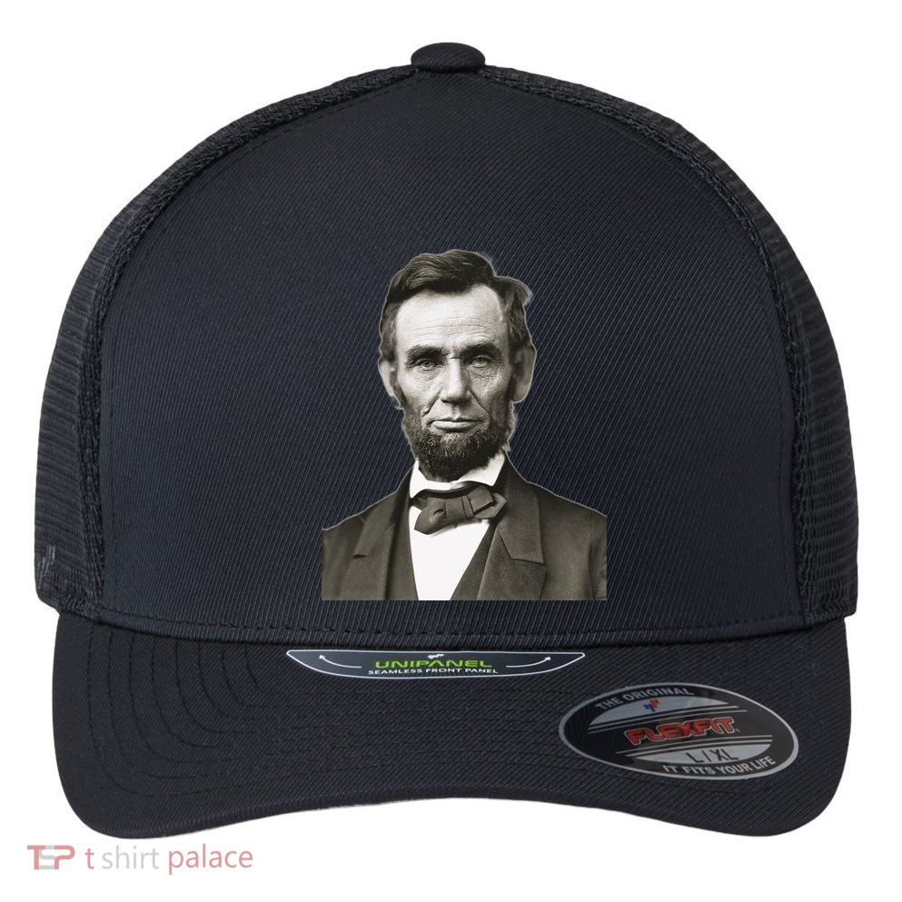 Abraham Lincoln Large Portrait Picture Flexfit Unipanel Trucker Cap