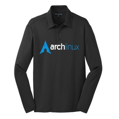 Arch Linux Lover Light Tagline And Blue Silk Touch Performance Long Sleeve Polo