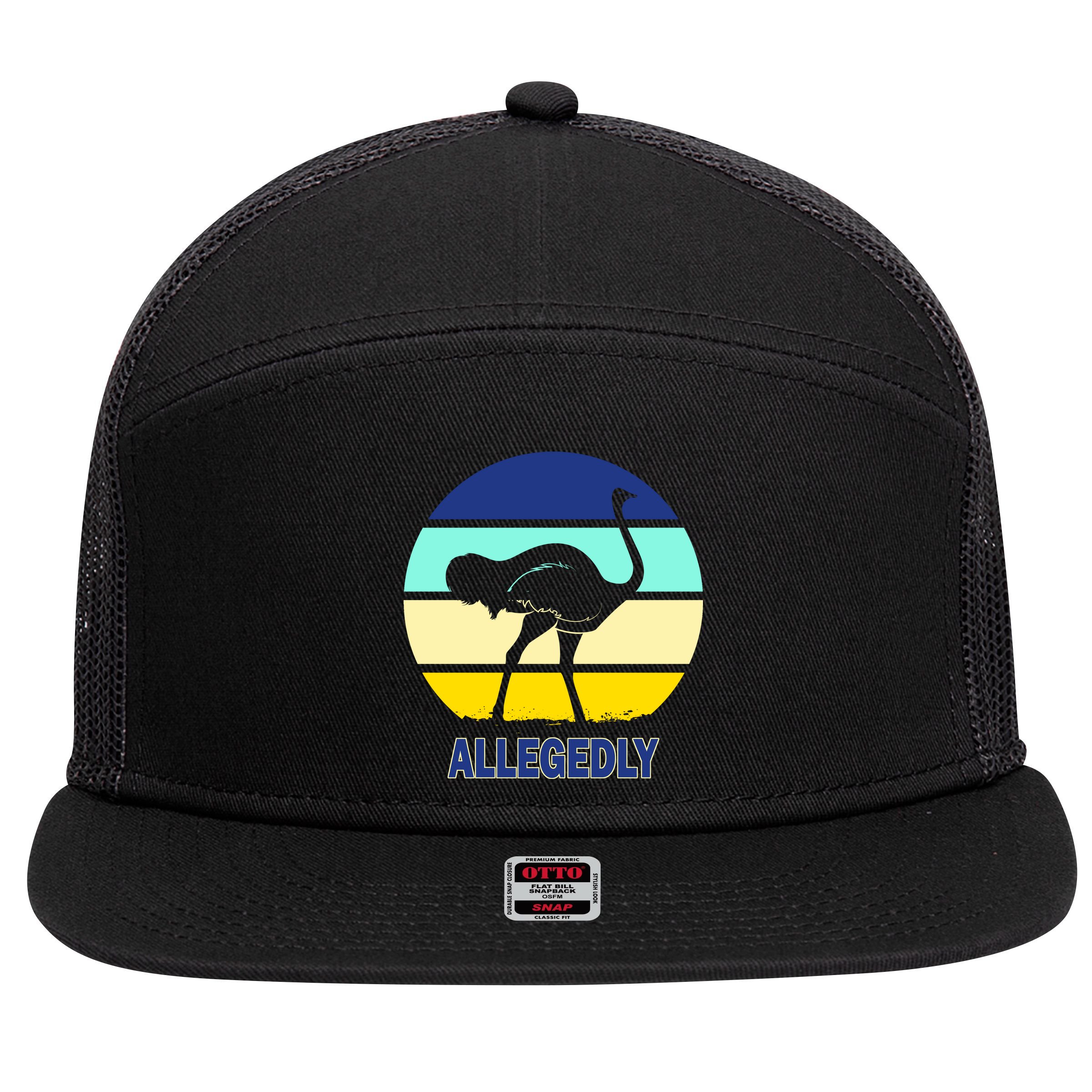 Allegedly Ostrich Retro Logo 7 Panel Mesh Trucker Snapback Hat