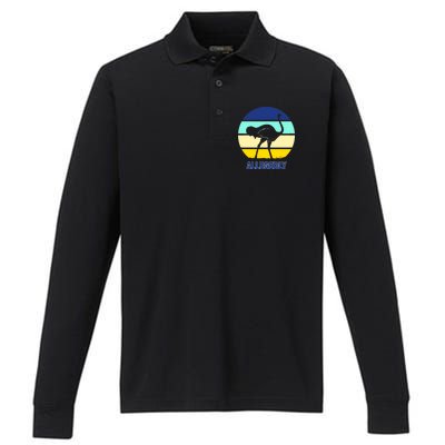 Allegedly Ostrich Retro Logo Performance Long Sleeve Polo