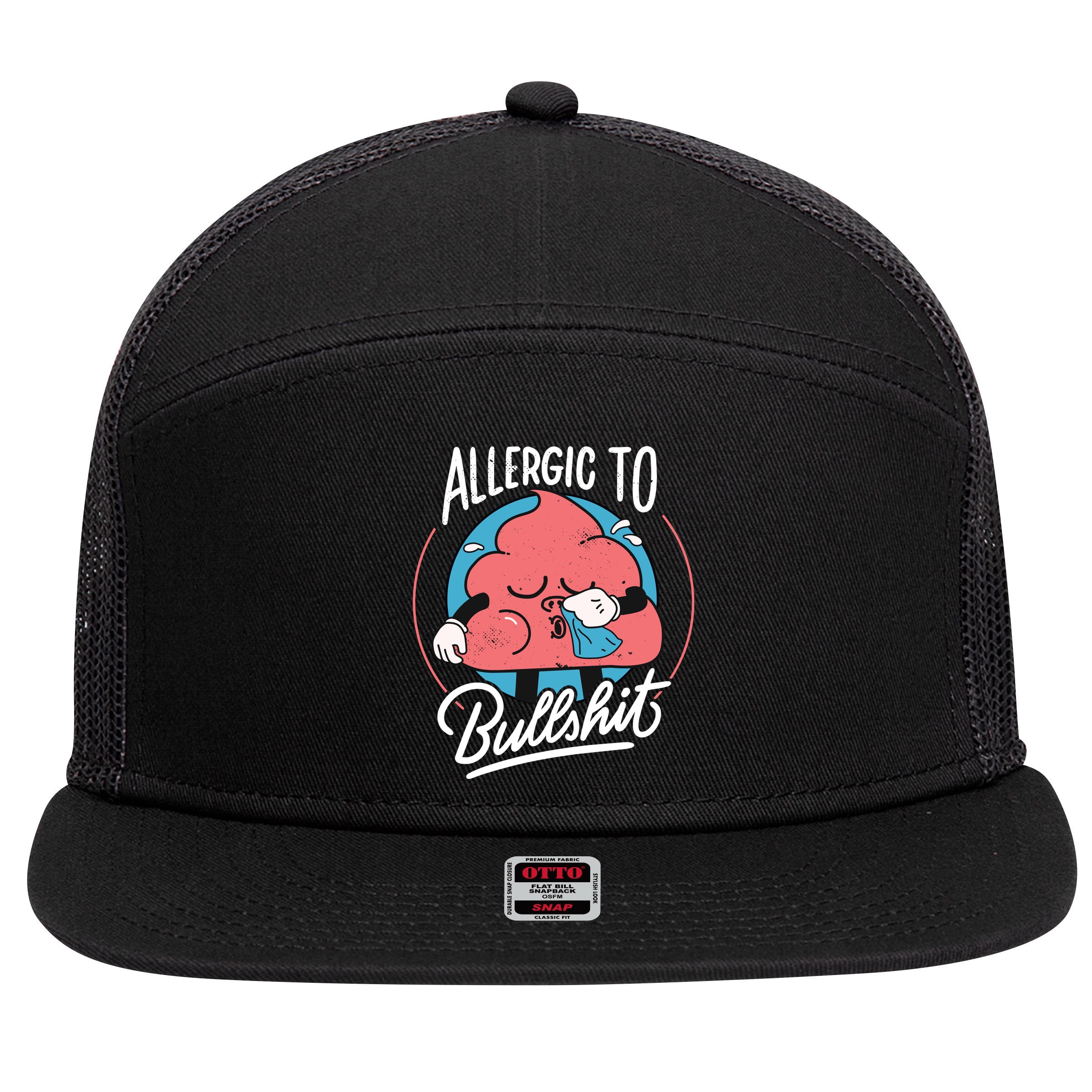 Allergic To Bullshit Funny 7 Panel Mesh Trucker Snapback Hat