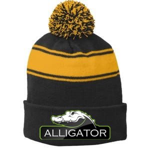 Alligator Stripe Pom Pom Beanie