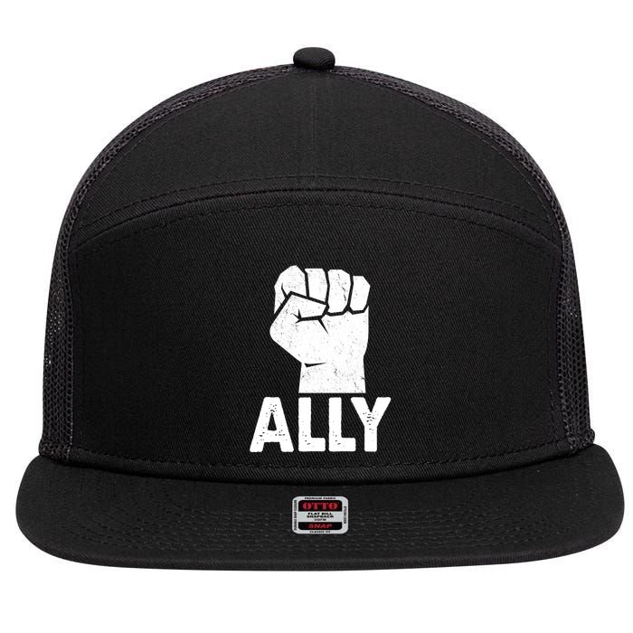 Ally Distressed Protest Fist 7 Panel Mesh Trucker Snapback Hat