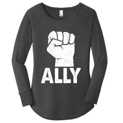 Ally Distressed Protest Fist Women's Perfect Tri Tunic Long Sleeve Shirt