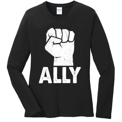 Ally Distressed Protest Fist Ladies Long Sleeve Shirt