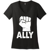 Ally Distressed Protest Fist Women's V-Neck T-Shirt