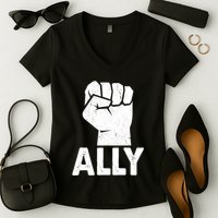 Ally Distressed Protest Fist Women's V-Neck T-Shirt