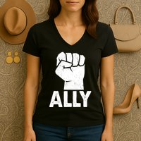 Ally Distressed Protest Fist Women's V-Neck T-Shirt