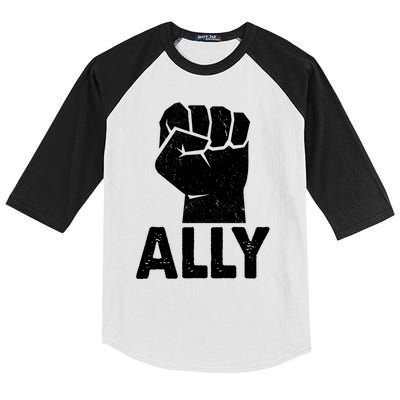 Ally Distressed Protest Fist Kids Colorblock Raglan Jersey