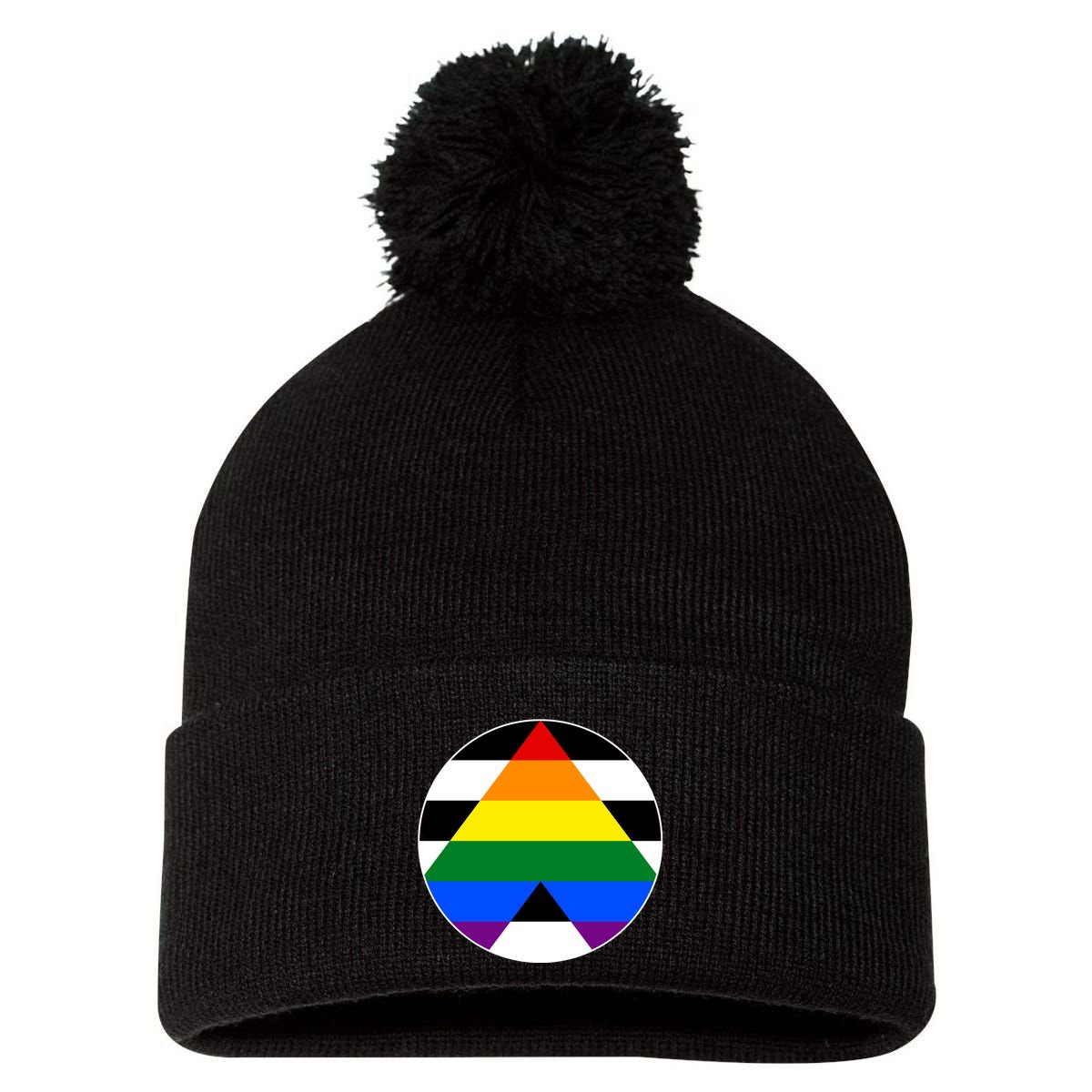 Ally Flag Circle Pyramid Pride Pom Pom 12in Knit Beanie