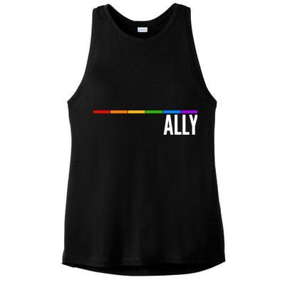 Ally LGBT Support Rainbow Thin Line Ladies PosiCharge Tri-Blend Wicking Tank