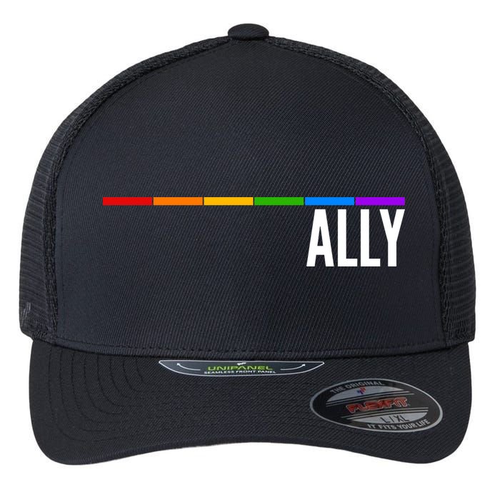 Ally LGBT Support Rainbow Thin Line Flexfit Unipanel Trucker Cap