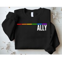 Ally LGBT Support Rainbow Thin Line Sweatshirt