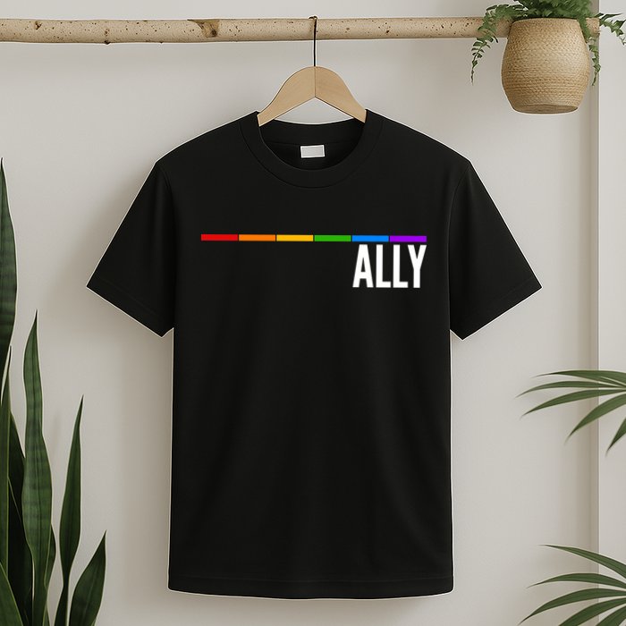 Ally LGBT Support Rainbow Thin Line T-Shirt