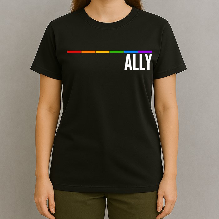Ally LGBT Support Rainbow Thin Line T-Shirt