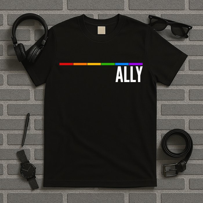 Ally LGBT Support Rainbow Thin Line T-Shirt