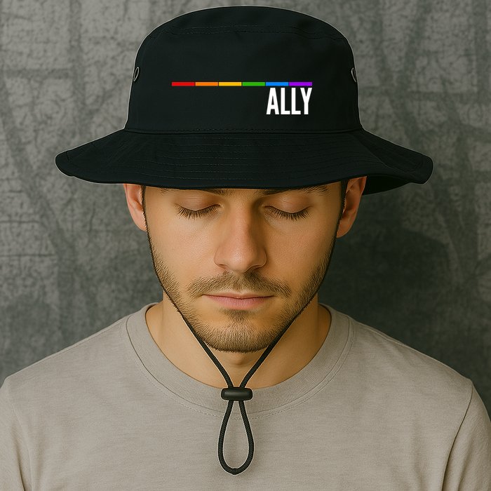Ally LGBT Support Rainbow Thin Line Bucket Hat