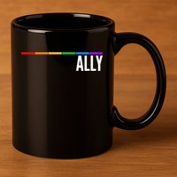 Ally LGBT Support Rainbow Thin Line 11oz C Handle Ceramic Mug